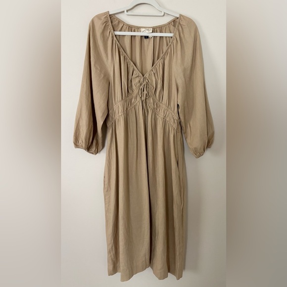 NWOT Universal Thread Tan Linen Blend Cottagecore Fit and Flare Midi Dress - Picture 5 of 10